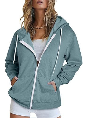 Women's Zip Up Hoodie Sweatshirt Jacket Coat — A Sky Blue