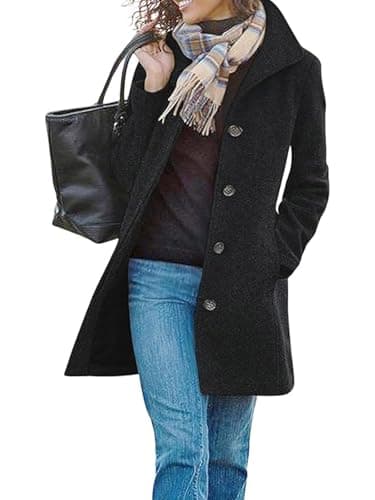 UTCOCO Women's Casual Thicken Pea Coat Mid Long with Pockets — Black