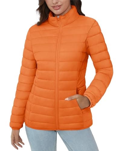 Women's Lightweight Quilted Puffer Jacket with 4 Pockets — Orange
