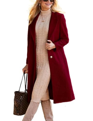 IDEALSANXUN Women's Long Wool Trench Coat Fall Winter Dressy Peacoat — Burgundy Red