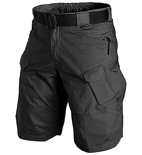 YAXHWIV Men's Tactical Waterproof Hiking Fishing Shorts Regular — Black