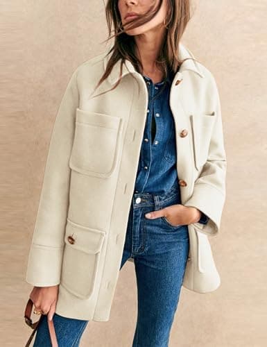 Omoone Women's Elegant Beige Wool Coat with Pockets