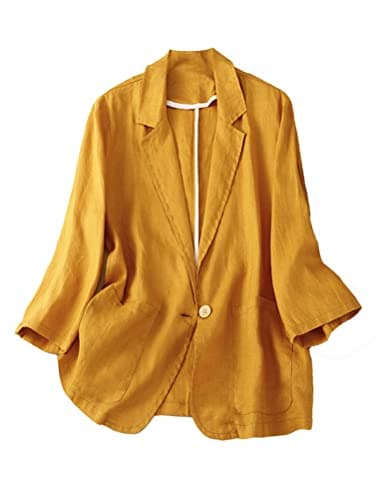 Cotton Linen Blazer Women Suit Jacket for Work — Yellow