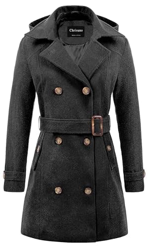 Chrisuno Women's Double Breasted Hooded Pea Coat — Grey