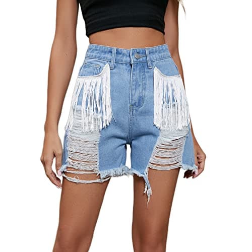 Sumleno Women's High Waist Y2k Denim Jorts Shorts — Tassel