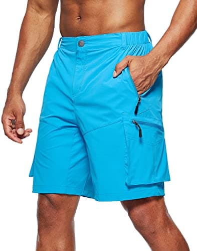 Men's Pudolla Quick-Dry Hiking Cargo Shorts with Multi Pockets for Camping and Travel — Sea Blue