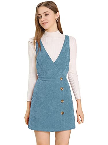 Allegra K Women's Mini Vintage A-Line Bib ChristmasOverall Pinafore Dress — Dusty Blue