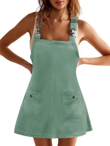 COCCKO Women's Adjustable Strap Corduroy Overall Mini Dress with Pockets Summer Fashion — Green