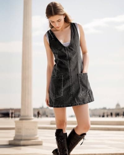 CLASETERN Denim Overall Dress with High Roller Skirt