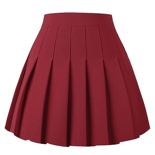 Women's Pleated Mini Skater Skirt - High Waist School Girls Uniform — Burgundy
