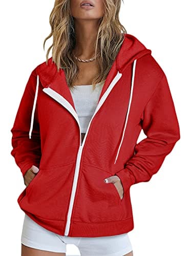 Women's Zip Up Hoodie Sweatshirt Jacket Coat — A Red 3