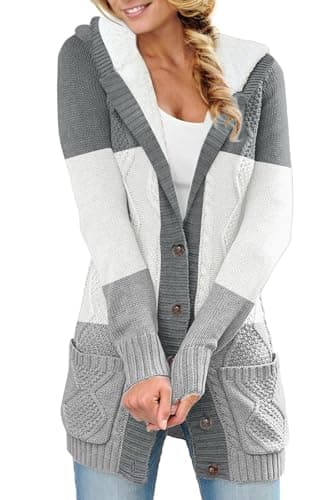 Sidefeel Women's Hooded Fleece Cardigan Winter Coat with Pockets — Hooded 22 Gray