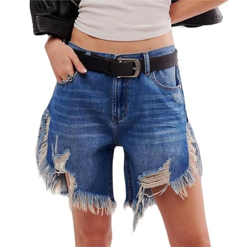 Raruxxin Women's Y2K Wide Leg Low Waist Cargo Jean Shorts with Pockets — G Blue Tassel