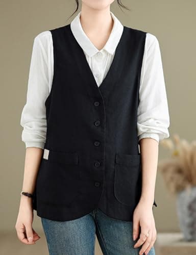 IDEALSANXUN Women's Linen Vest Lightweight Spring Summer Blazer