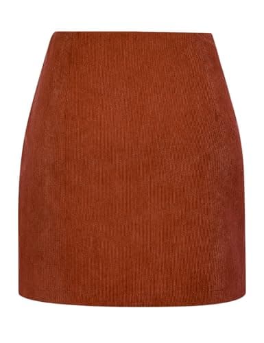 IDEALSANXUN High-Waisted Knee-Length Corduroy Skirt for Women — Brown
