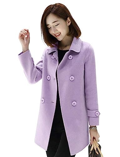 Ylingjun Women's Classic Fit Double Breasted Wool Pea Coat Outwear — Light Purple