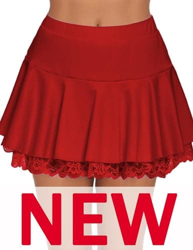 Avidlove Women's Mini Pleated Lace Ruffle Skirt — Dark Red