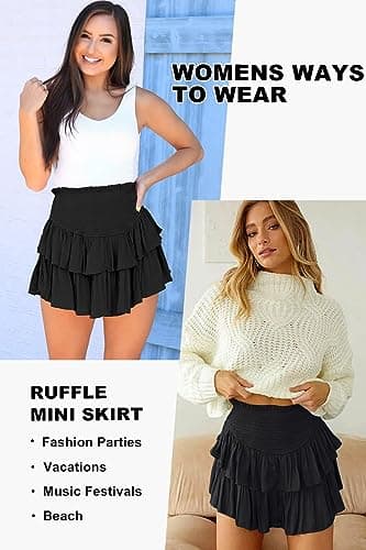 Vigorics Women's High Waist Tiered Mini Skirt with Shorts