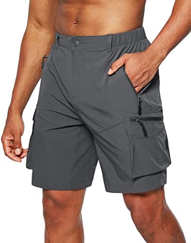 Men's Pudolla Quick-Dry Hiking Cargo Shorts with Multi Pockets for Camping and Travel — Steel Grey