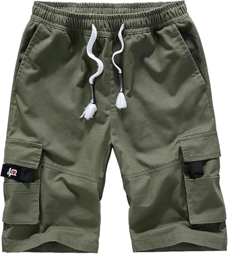 XinYangNi Men's Cargo Shorts Elastic Waist Casual Outdoor Lightweight Work Shorts Multi-Pockets — Army Green