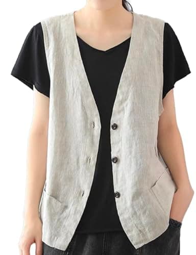 Women's Cotton Linen Vest Lightweight Jacket — Beige