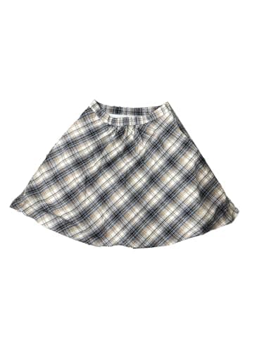Women's Plaid Elastic Waist Knee Length Skirt — Khaki Blue