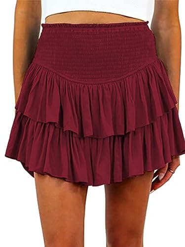 Women Mini Skirts — Wine Red