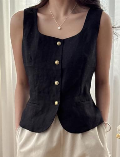 IDEALSANXUN Women's Linen Tank Tops Casual Vest Shirt Blouse