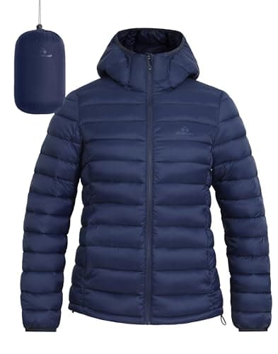 Women's Lightweight Water-Repellent Puffer Jacket with Hood for Pioneer Camp — Navy