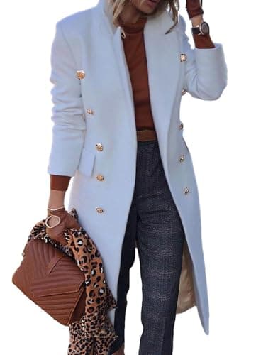 Women's Wool Pea Coat for Fall and Winter — White