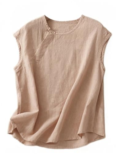 Women's Cotton Linen Sleeveless Blouse Casual Lightweight Vest for Summer — Pink