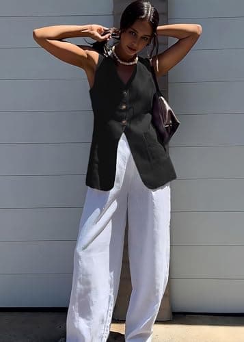 Mina Self 2025 Women's Breathable Linen V-Neck Long Casual Vest