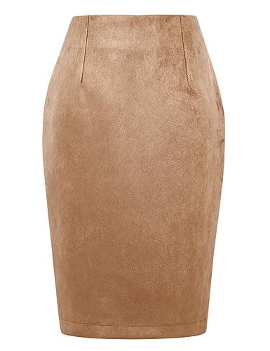 2024 Fall/Winter Plaid Midi Skirt for Women — Suede Khaki