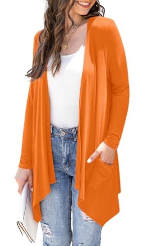 Veryoung Women's Lightweight Floral Long Sleeve Cardigan with Pockets — A18-orange