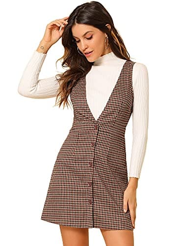 Women's Halloween Plaid Houndstooth Overalls Dress
