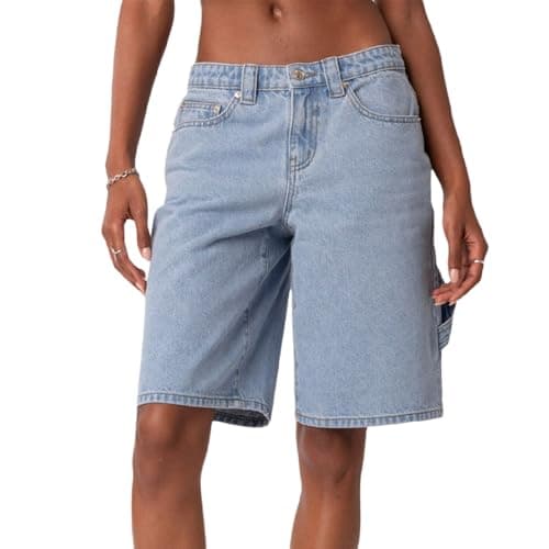 Winioder Y2K Wide Leg Denim Jean Shorts for Women — Cargo Blue