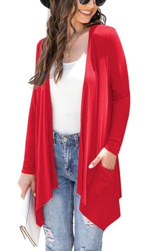 Veryoung Women's Lightweight Floral Long Sleeve Cardigan with Pockets — A11-red