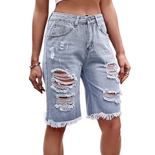Sumleno Women's High Waist Y2k Denim Jorts Shorts — Light Wash