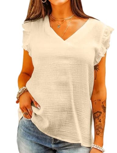 IDEALSANXUN Women's Linen Tank Tops Summer V-Neck Casual Pullover Vest