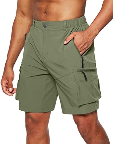 Men's Pudolla Quick-Dry Hiking Cargo Shorts with Multi Pockets for Camping and Travel — Slate Green