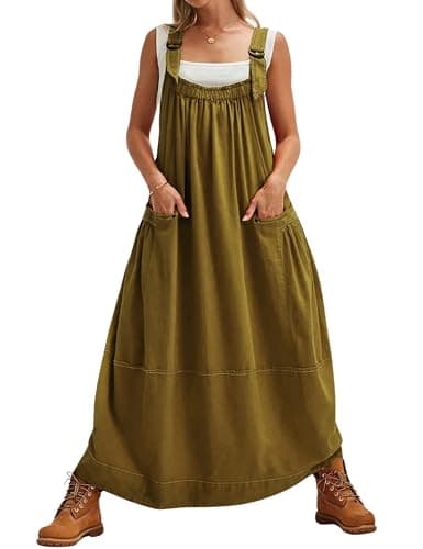 Yeokou Women's Midi Travel Dress with Adjustable Straps and Big Pockets — Armygreen