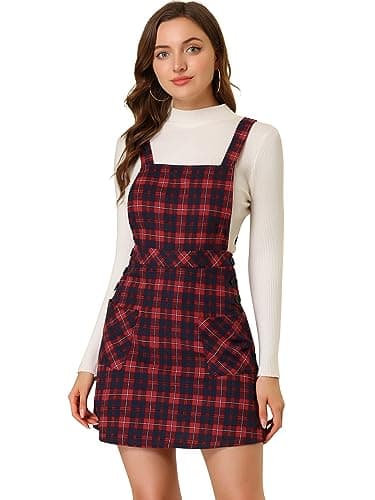 Women's Christmas Plaid Tartan Pinafore Dress