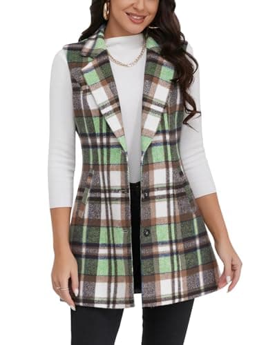IDEALSANXUN Women's Plaid Sleeveless Blazer Jacket for Fall Winter — Green New