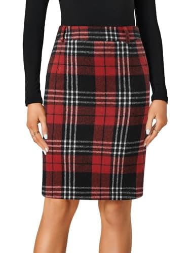 LYANER Women's Elegant Plaid Zippered High Waist Midi Skirt — Red#