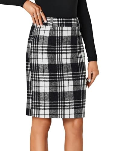 LYANER Women's Elegant Plaid Zippered High Waist Midi Skirt
