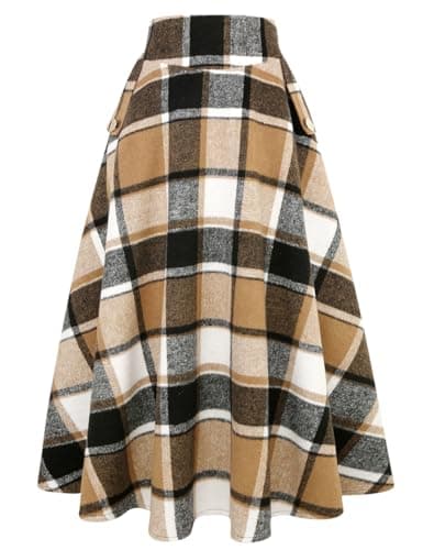 Women's High Waisted Wool Plaid A-line Skirt for Fall/Winter