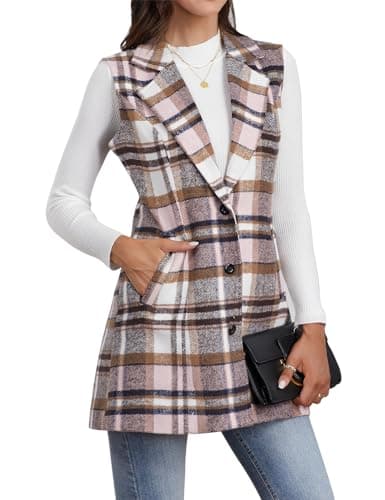 Sleeveless Plaid Vest for Women — Pink