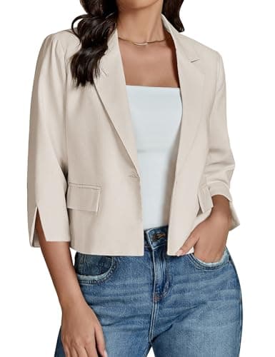 Luvamia Women's Lightweight Cropped Linen Blazer Jackets