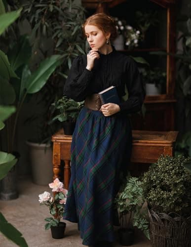 Scarlet Plaid Victorian Maxi Skirt for Women High Waist