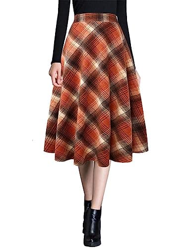 Ylingjun Warm Wool Midi Skirts for Winter Fall